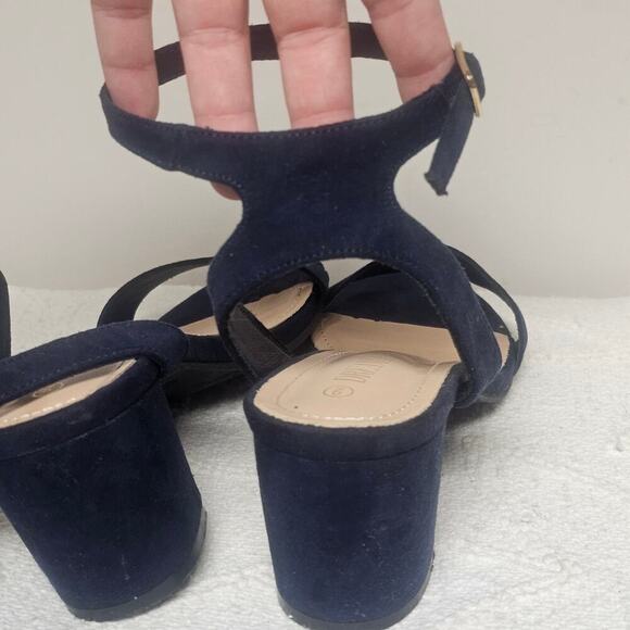 Dream Pairs Carnival Navy Blue Chunky Block Heels Faux Suede Career Party Size 9 - Picture 3 of 5